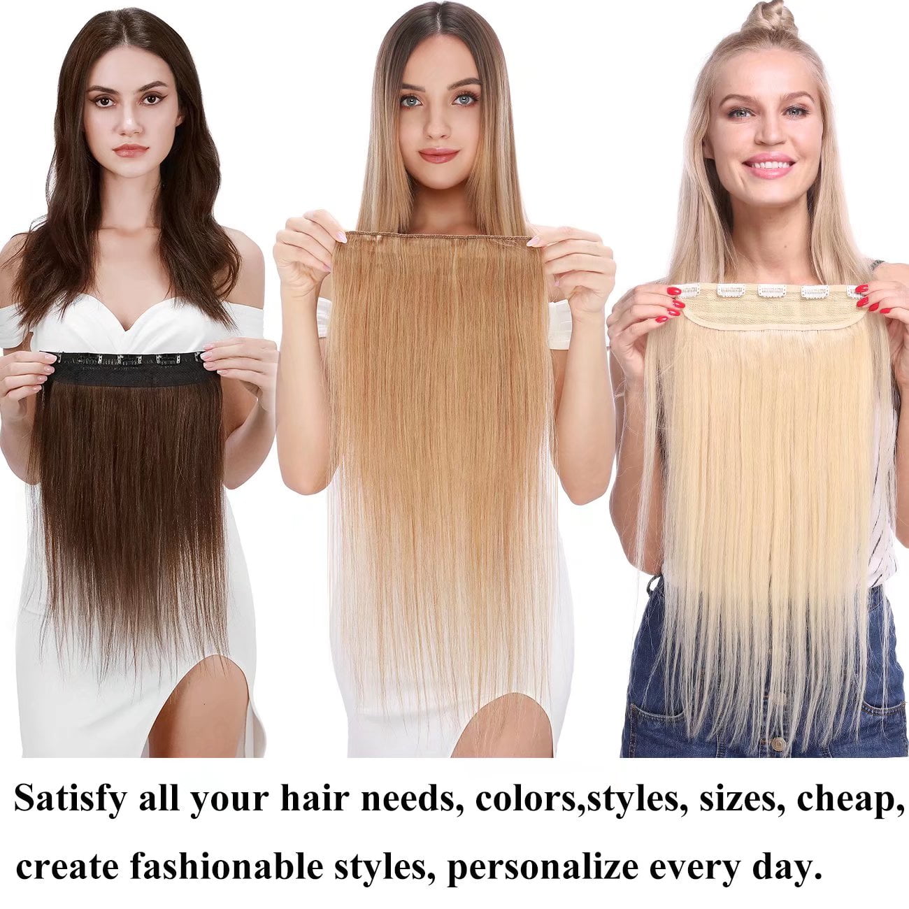 SEGO Blonde Clip in Human Hair Extensions Balayage One Piece Soft Straight 3/4 Full Head Hair Pieces for Women
