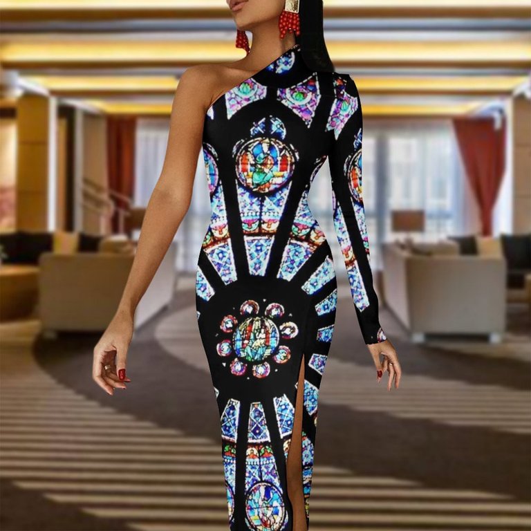 Cathedral Stained Glass Half Dleeve Split Dress women"s dresses luxury long  sleeve dresses - Walmart.com