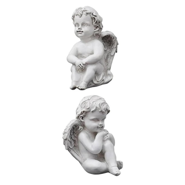 2 de Querubín con Ala de Estatua de ángel Bebé para Escritorio, Patio, Dormitorio