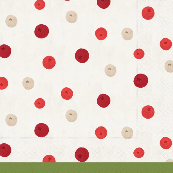 Boston International Paper Beverage Napkins,  Winter Berry Dots (C400057)