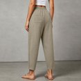 thumbnail image 6 of Besolor Women's Cotton Linen Pants Summer Casual Lace Drawstring Elastic Waist Cropped Trouser with Pockets, 6 of 7