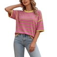 thumbnail image 3 of Diufon Women's Summer Striped Tops Casual Short Sleeve Crewneck Shirts Spring Color Block Basic Loose Blouses, 3 of 9