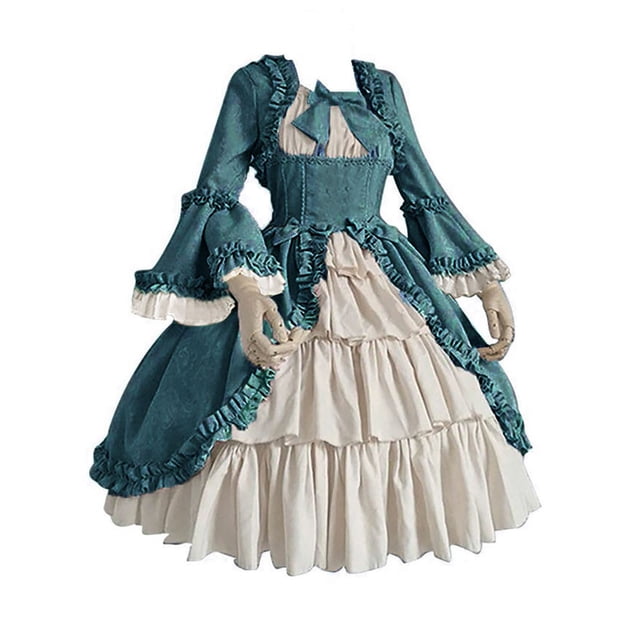 Pompotops Mode Femmes Vintage Gothique Cour Carré Col Patchwork Robe à Manches Longues