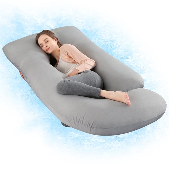 Pregnancy Pillow, G Shaped Full Body Maternity Pillow for Sleeping with Removable Cooling Cover, 60 Inch Grey