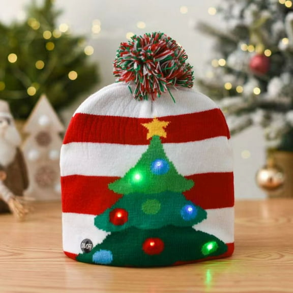 LED Light up Christmas Beanie Hats Xmas Knitted Hat Winter Hat Holiday Funny LED Knitted Cap for Women Men Adult