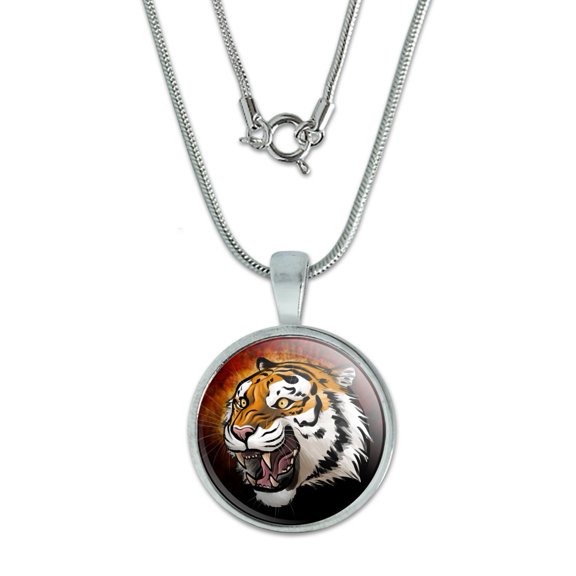 Fierce Tiger 0.75" Pendant with Sterling Silver Plated Chain