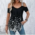 thumbnail image 4 of Wycnly Womens Tops Dressy Casual Going out Fashion Cold Shoulder Flowy Swing Shirts Tunic Summer Short Sleeve Crewneck Tops Floral Print Blouse Black XL, 4 of 5
