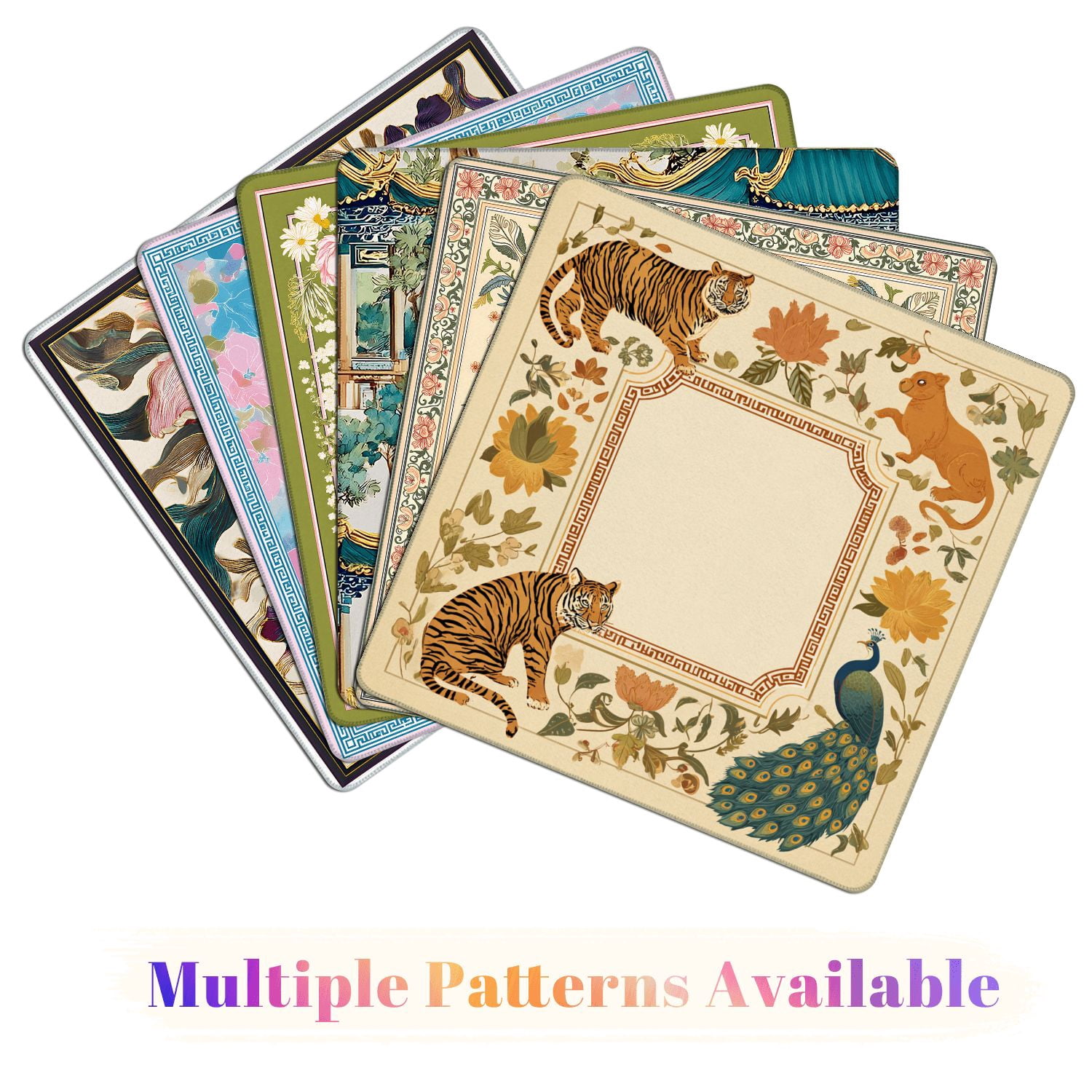Mahjong Mat 31.5" x 31.5" Tigers Peacock Floral Frame Bold Autumn Colors Non-Slip Noise Reduction American Mahjong Tiles Table Cover for Dominoes Poker Card Board Games Gift