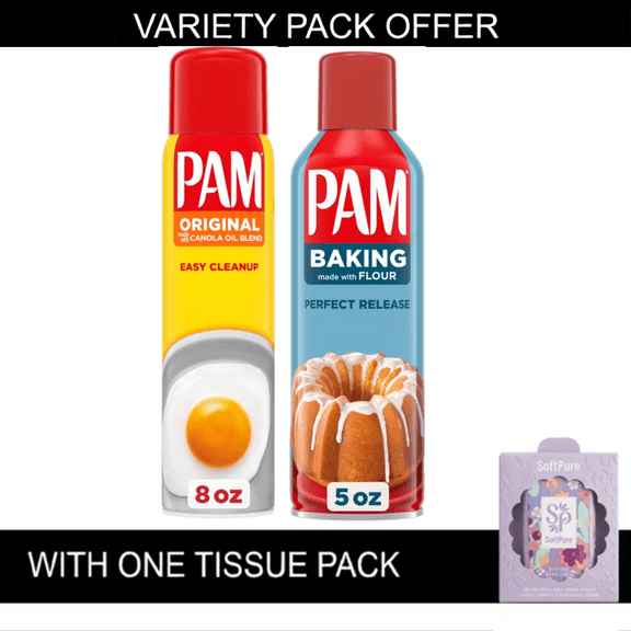 PAM Original Non-Stick Cooking Spray, Canola Oil Blend, Great for Air Fryer, Baking & Grilling, 8 oz | PAM Baking Non-Stick Cooking Spray, 5 oz.