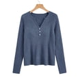 thumbnail image 5 of LWFFDAW Ribbed Knit Fall Sweaters for Women Long Sleeve Dressy Casual Button Henley Sweaters Lightweight Soft Loose Pullover Sweater, 5 of 6