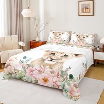Castle Fairy Boys Girls Animal Lion Twin Sheet Sets 3pcs,Chic Floral Rose Twin Fitted Sheet Microfiber,Jungle Wildlife Breathable Flat Sheet,Breathable Home Decor