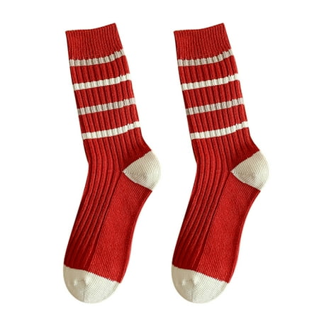

6-Pack Womens Socks Red Fall Winter Thick Line Striped All Warm Pile Stockings Socks