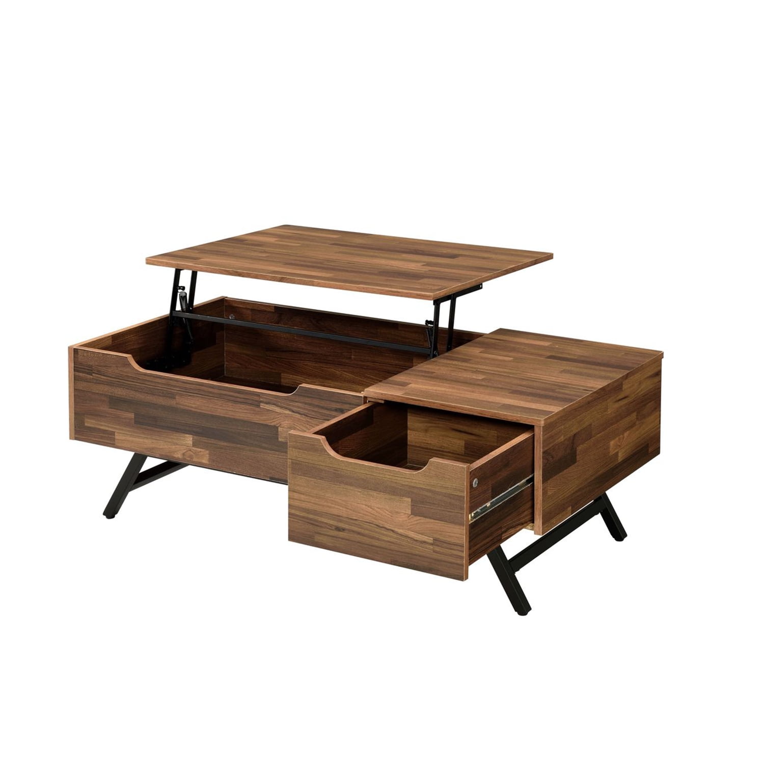 Kadyn Mid Century Modern Living Room Coffee Table, Ceiling Coffee Table with Hidden Storage Room, Living Room Table with Drawers, Walnut