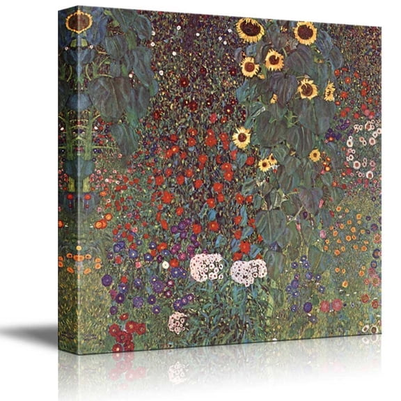 wall26 Garden with Sunflowers in the Countryside by Gustav Klimt - Austrian Symbolist Painter - Canvas Art Home Decor - 24x24 inches