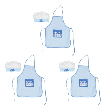 

3X Childs Kids Chef Hat Apron Cooking Baking Boy Girl Chefs Junior Gift (Blue)