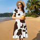 thumbnail image 4 of Disketp Brown Cow para Vestido de Manga Corta para Mujeres, Vestidos de Verano para Mujeres, Casual y Holgado para la Playa, 4 of 6