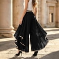 thumbnail image 2 of Levmjia Women's Chiffon Pants High Waisted Ruffled Hem Wide Leg Pants with Gold Trim Elastic Waist Flowy Casual Lounge Trousers for Evening Party, 2 of 5