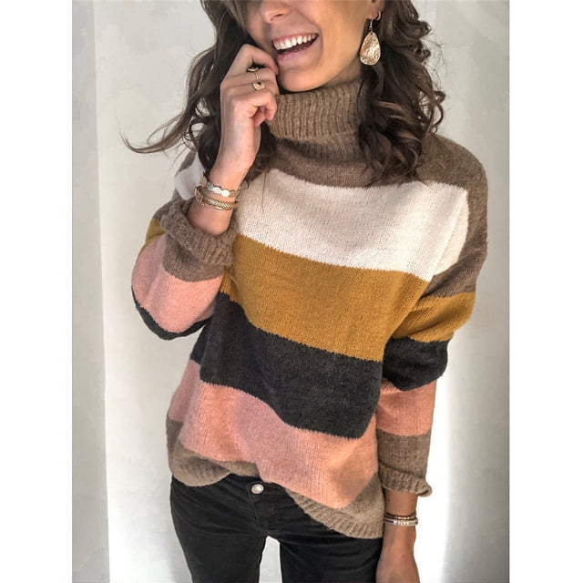 REDHOTYPE Ladies Sweater Knit Pullover Loose Blouse High Neck Plus Size Sweater