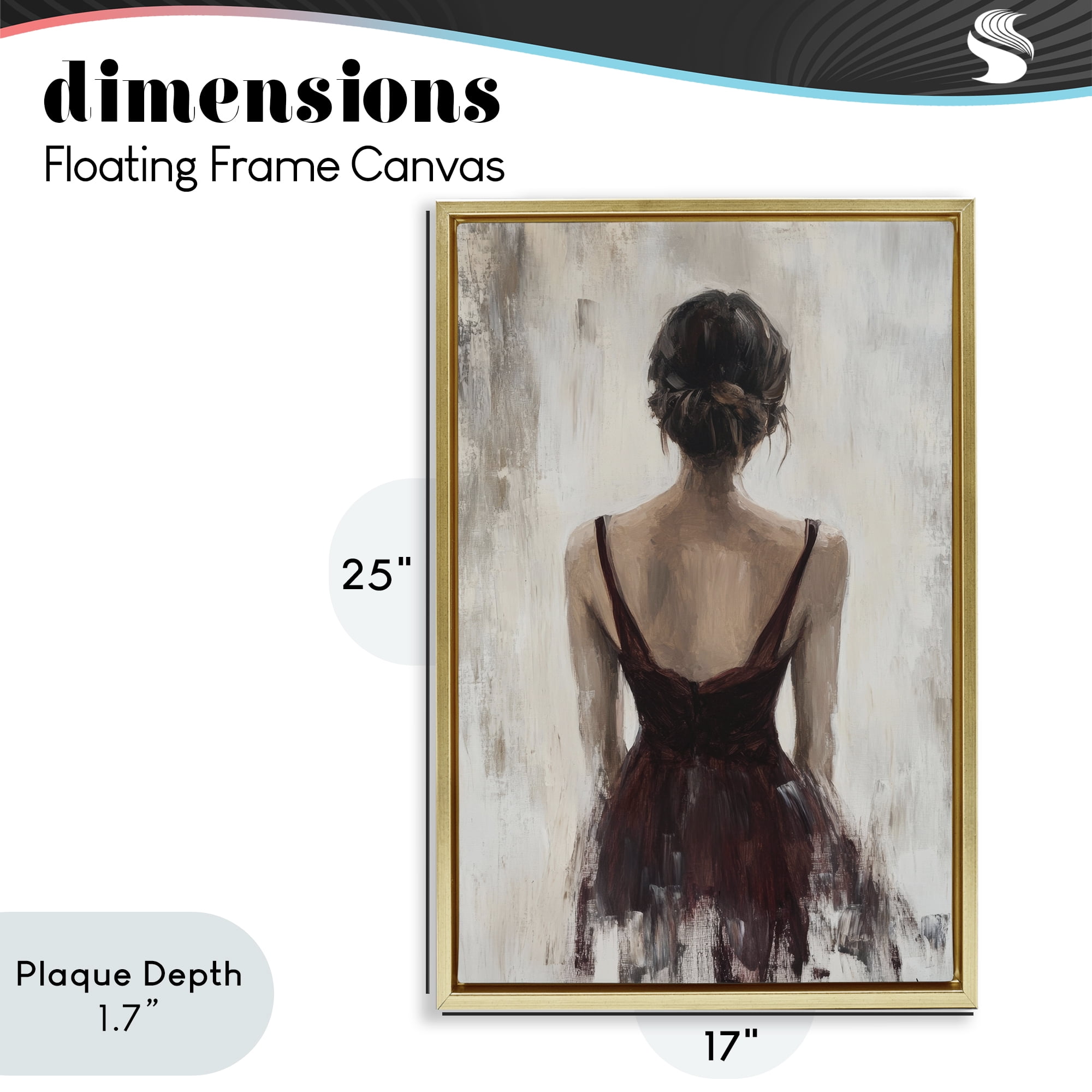 Stupell Industries Portrait of Woman in Burgundy Gold Framed Floater Canvas Wall Art, design by Petal Prints Design