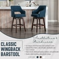 thumbnail image 5 of 28" Counter Height Bar Stools Set of 2, Swivel Upholstered Barstools with Solid Wood Legs and Footrest, Farmhouse Bar Chairs for Kitchen Island, Blue Linen, 5 of 9