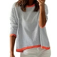 thumbnail image 2 of Baqcunre Women's Sweaters Women's Knitted Sweater Stripe Contrast Color Design Drop Shoulder Long Sleeve Pullover Casual Crewneck Sweatshirts Fall Outfits Women Trendy Grey XXL, 2 of 6