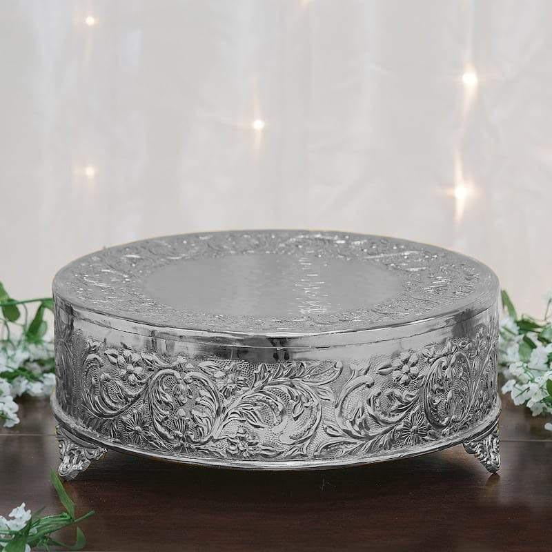 Cake Plate Silver Embossed Stand Plateau 12 Round Wedding Stands Plates Cake Plate Silver Embossed, Silver Round Cake Plateau