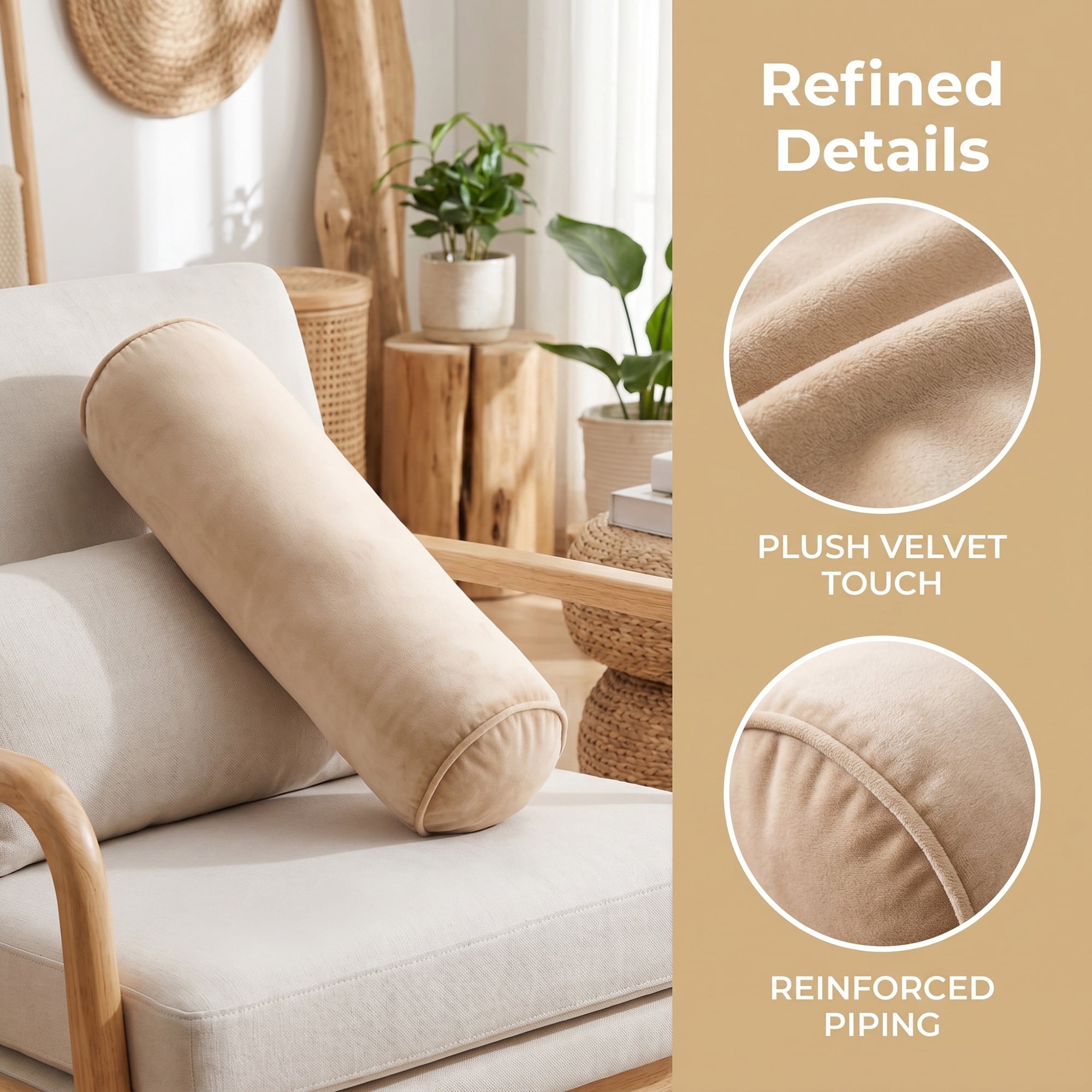 Unique Bargains Lumbar Support Wool Pillow for Back Support Khaki 19.7"x6.7"
