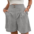thumbnail image 2 of Womens Summer Shorts High Elastic Waist Casual Shorts Solid Color Button Pleated Straight Leg Ladies Shorts with Pockets for Beach Vacation, 2 of 7