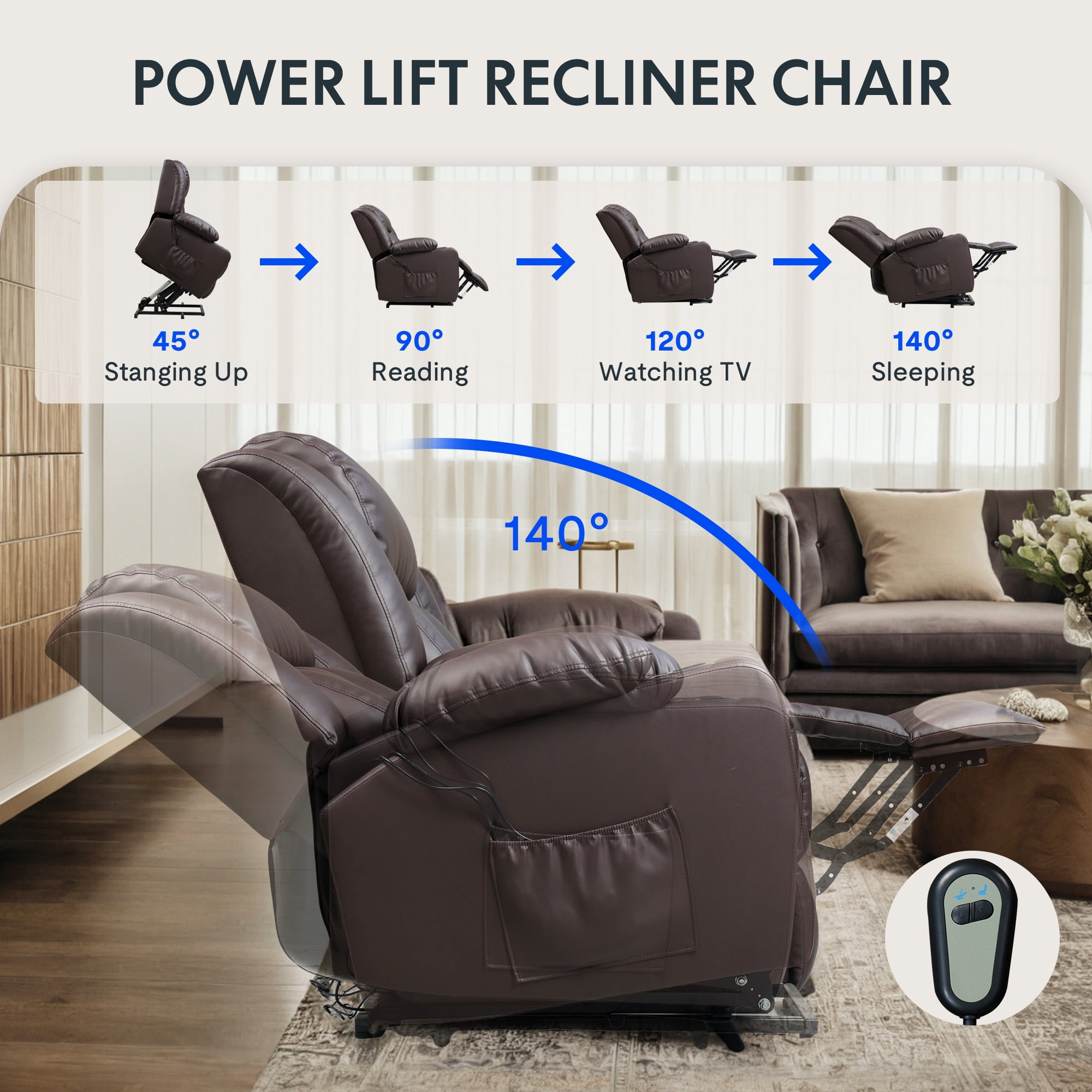 FLEXISPOT Power Lift Recliner Chair for Elderly with Massage and Heat Electric Lift Reclining Chair w/Cup Holders, Side Pockets Massage Recliner Sofa Chair,Brown