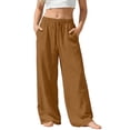 thumbnail image 2 of akafmk Summer Girls Pants Linen Look Wide Leg Drawstring Pants Elastic Waist Lightweight Casual Homewear Trousers with Pockets, 3-14 Years, 2 of 7