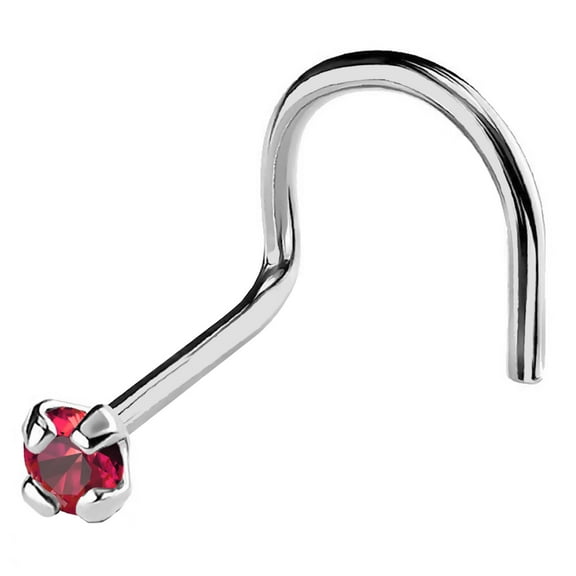 22G Solid 14Kt Gold Nose Screw Stud with Prong Set real Ruby Gemstone, 14kt Yellow Gold or 14kt White Gold - July Birthstone Nose Ring-NSWG_RB-1.5MM