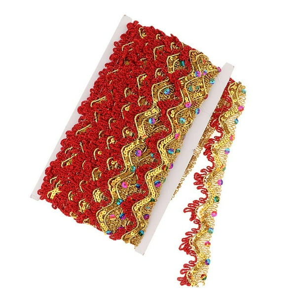Wosthever x35mm Sequin Lace Edge Trims Ribbon DIY Sewing Fabric Tela de costura y artesanía rojo 13m