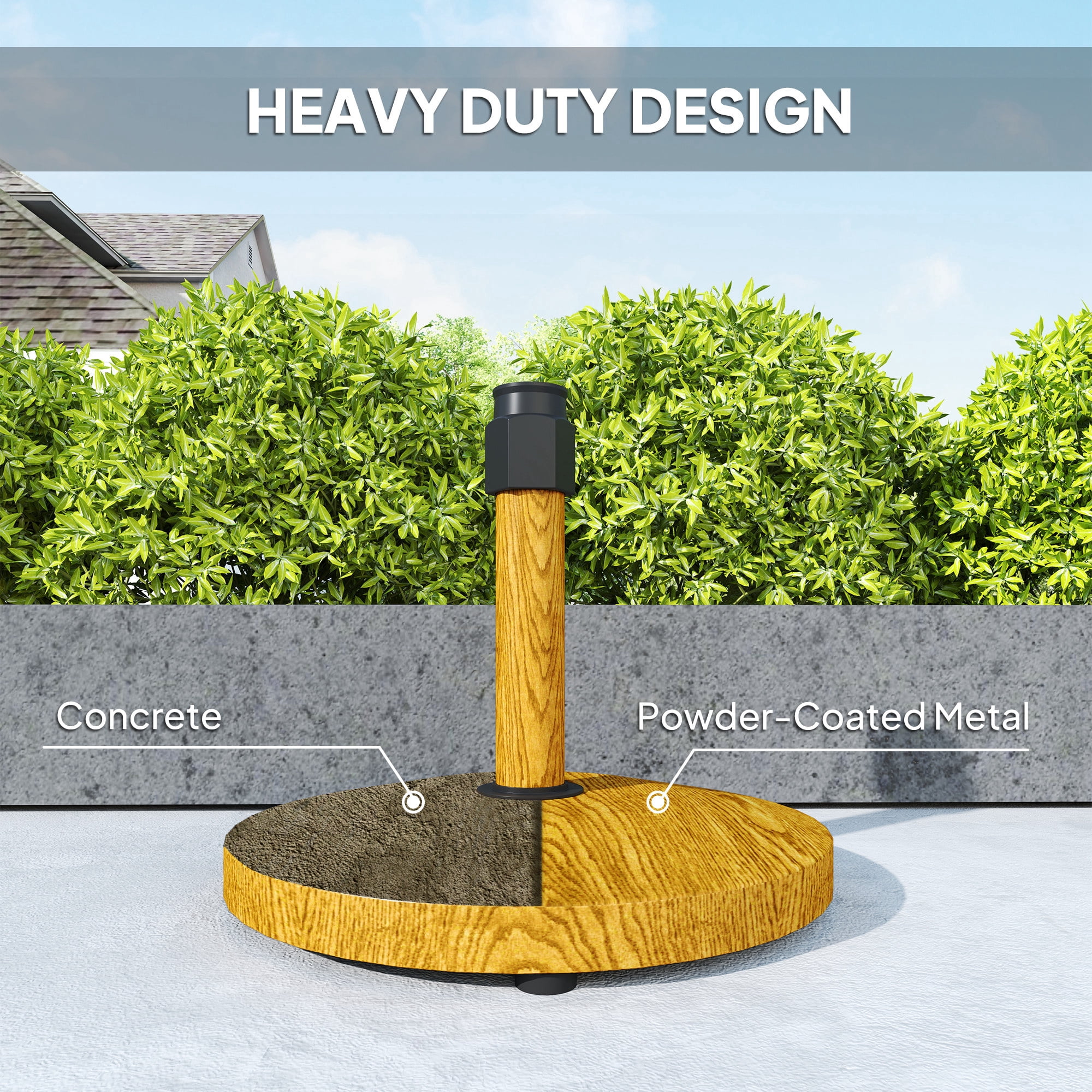 Homiyad Patio Umbrella Base Holder, Outdoor Umbrella Base with Wheels, Heavy Duty Patio Umbrella Stand Base for Garden, Poolside, Nature Wood