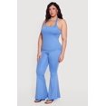 thumbnail image 2 of Women's Plus Size Drawstring Fold Over Waist Flare Leg Pants, 2 of 4
