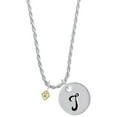thumbnail image 1 of Delight Jewelry Goldtone Mini March - Hot Blue Crystal Heart Silvertone Script Initial Disc - T - Charm Necklace, 20"+3", 1 of 4