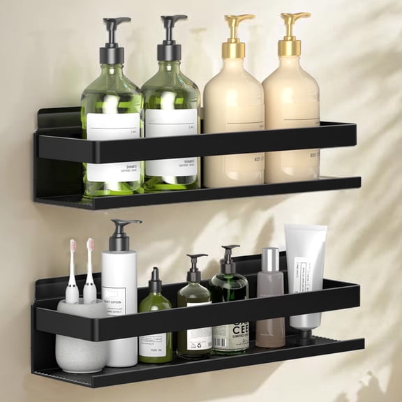YESENT aluminum shower rack, Adhesive Bathroom Organizer, Wall-Mounted (Double-Tier, 11.8 Inches)