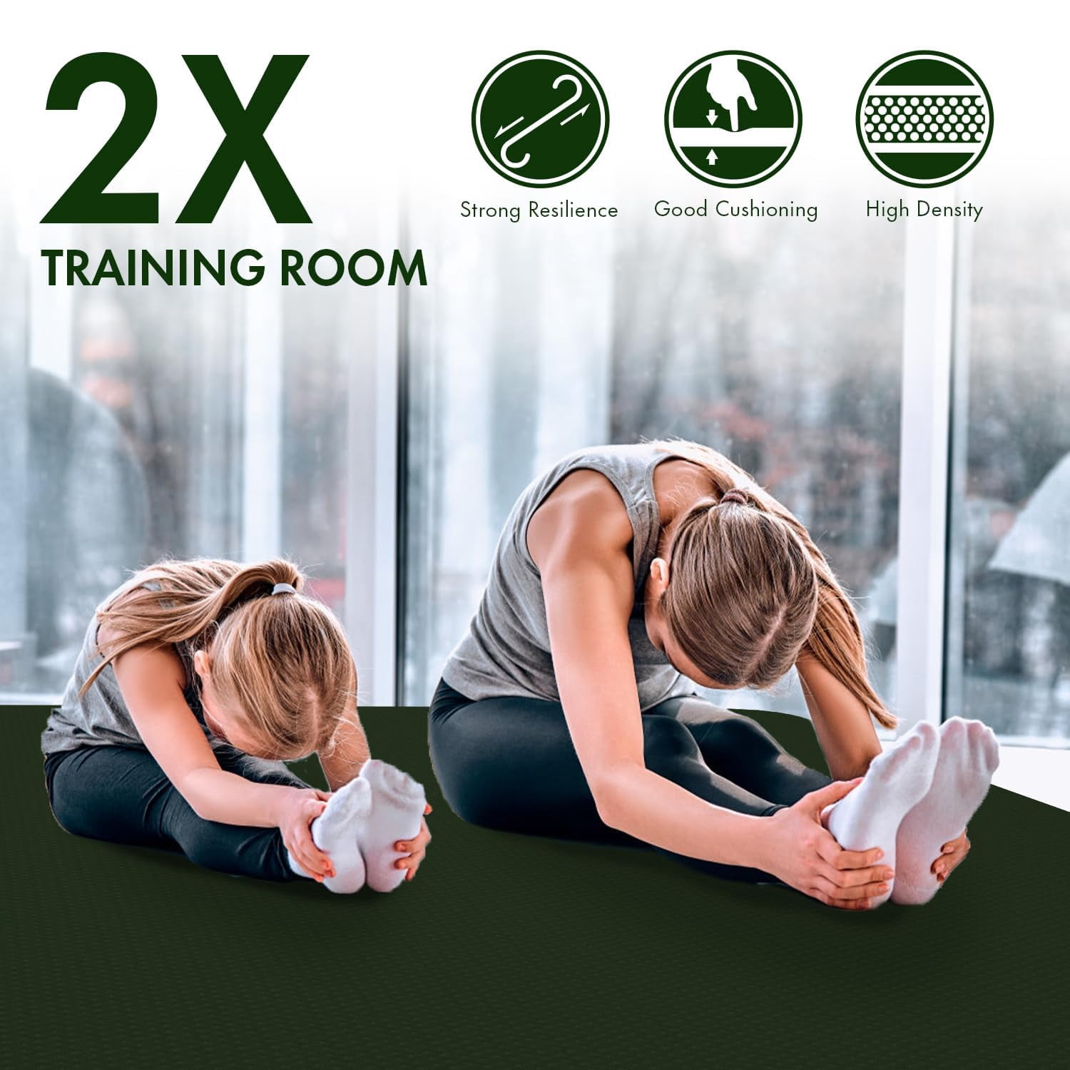 FrenzyBird Large Yoga Mat, 6'x4'(72"x48") 183x122cm, 8mm thick TPE non-slip extra wide exercise mat. Ideal for home yoga, Pilates, gym & floor workouts, suitable for women and men (Dark Green)
