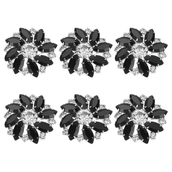 Uxcell 6Pcs Flower Rhinestone Buttons, 1"(25mm) Black Crystal Shank Buttons
