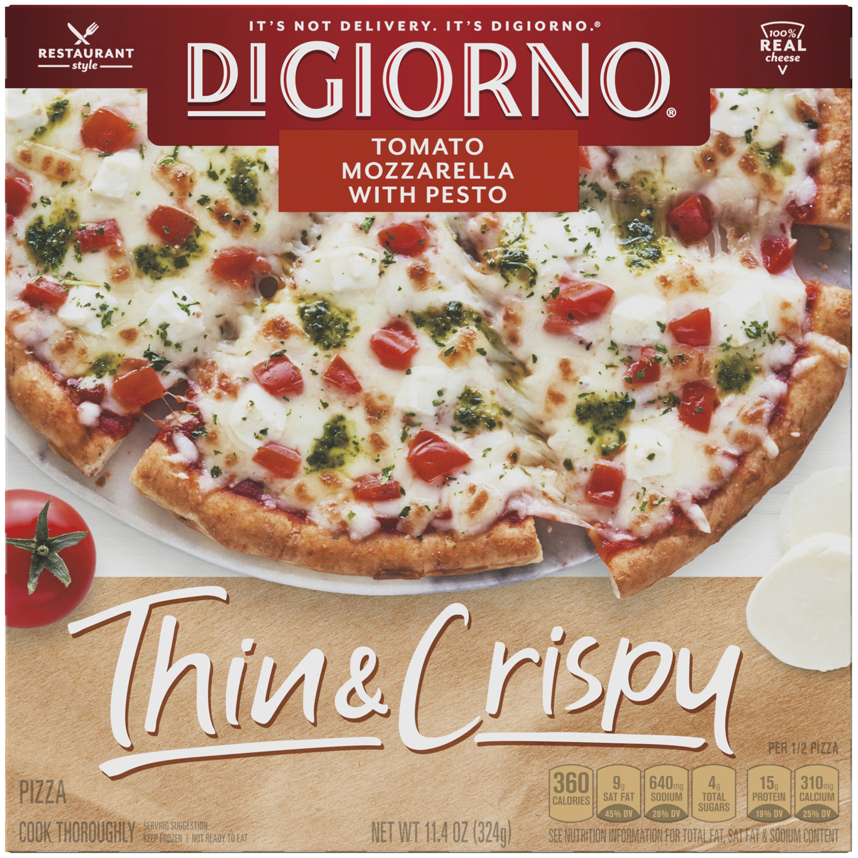 DiGiorno Thin &amp; Crispy Tomato Mozzarella with Pesto Frozen Pizza, 11.4