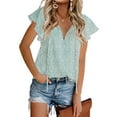 thumbnail image 2 of Women Floral Print V Neck Ruffle Short Sleeve Shirts Casual Summer Tops, 2 of 6