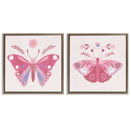 Stupell Industries Pink Folk Butterflies 2 Piece Brown Framed Floater Canvas Set design by Kim Allen Stupell Industries Pink Folk Butterflies 2 Piece Brown Framed Floater Canvas Set design by Kim Allen