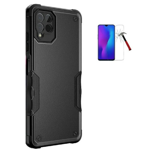 Tommulti Phone Case for T-Mobile Revvl 6 Pro 5G, Dual layer Hard Cover Case with Tempered Glass (Black)