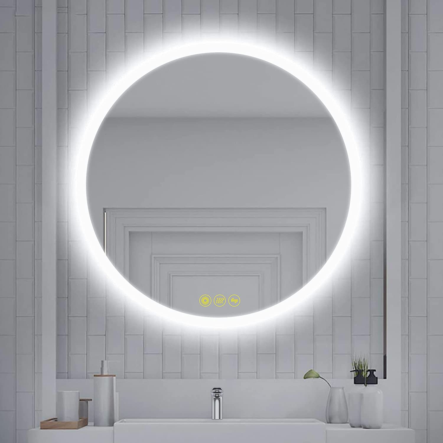 32 inch Round Lighted Bathroom Mirror with Lights LED Vanity Mirror