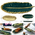 thumbnail image 2 of VALINK Gold-Plated Ceramic Tray Dark Green Feather Banana Leaf Shape Plate Snack Storage Tray, 2 of 5