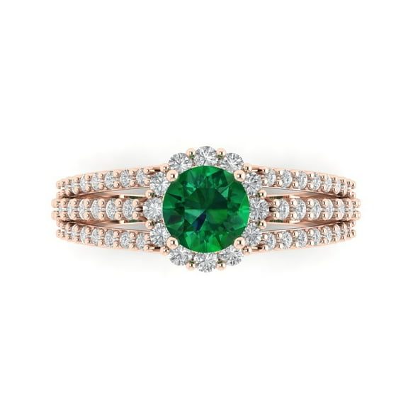 Clara Pucci 14K Rose Gold 1.83ct Emerald Halo Ring for Women