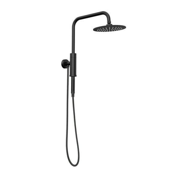 Aquarius 8-in Rain Showerhead Shower System with Pivoting Shower Arm and Magnetic Handshower Holder Matte Black 1.8 GPM