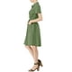thumbnail image 4 of Vestido mini de mujer con ajuste y vuelo, con cuello, bolsillos y cintura elástica en verde militar, 4 of 8
