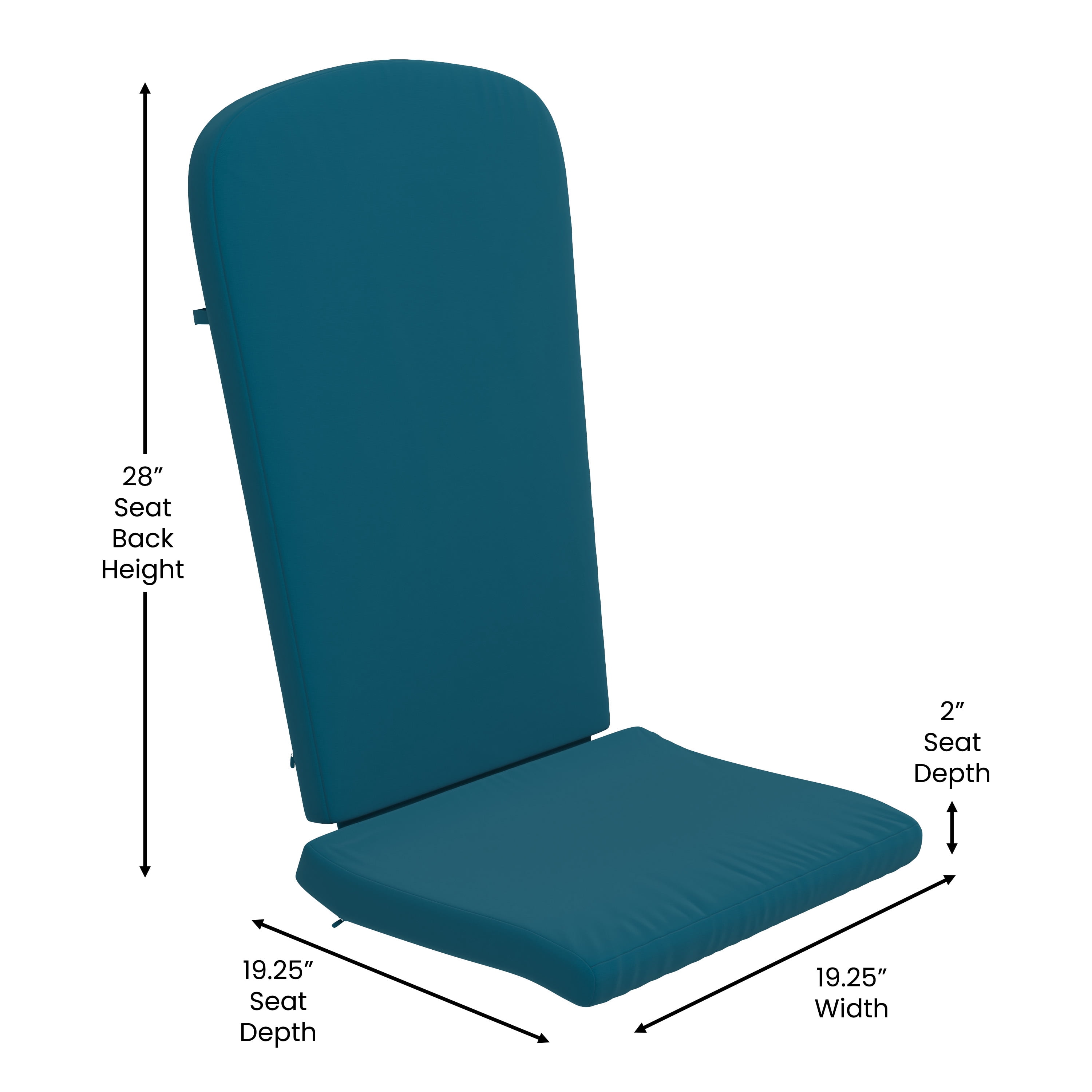 Emma + Oliver Set of Two All-Weather Indoor and Outdoor Cushions for Adirondack Chairs and High Back Patio Chairs in Teal