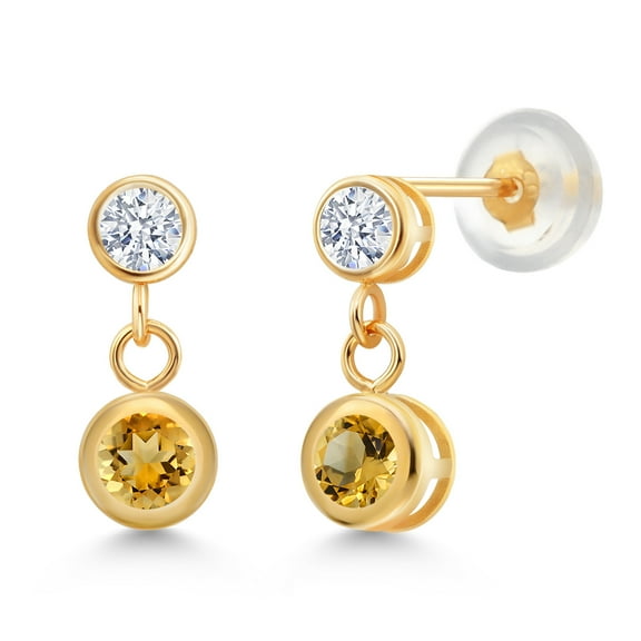 Gem Stone King 0.73 Ct Round Yellow Citrine 14K Yellow Gold Earrings