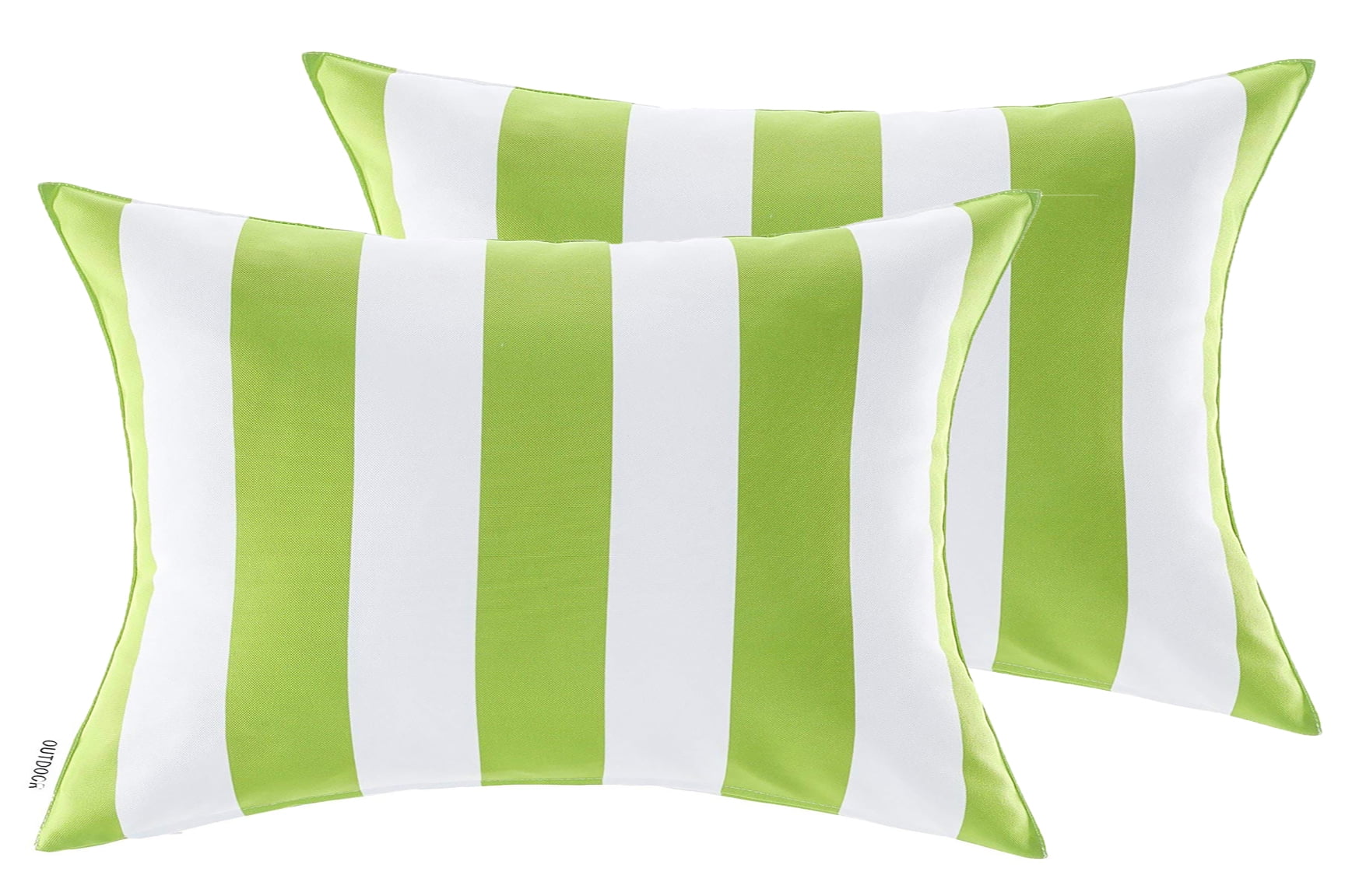 Pack of 2 Outdoor Decorative Throw Pillows 12 x 18 inch Stripe Green